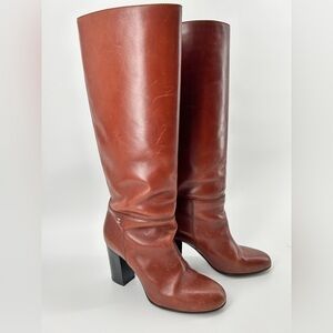Chanel brown leather camel caramel heeled boots pull on 38.5 with dustbags only